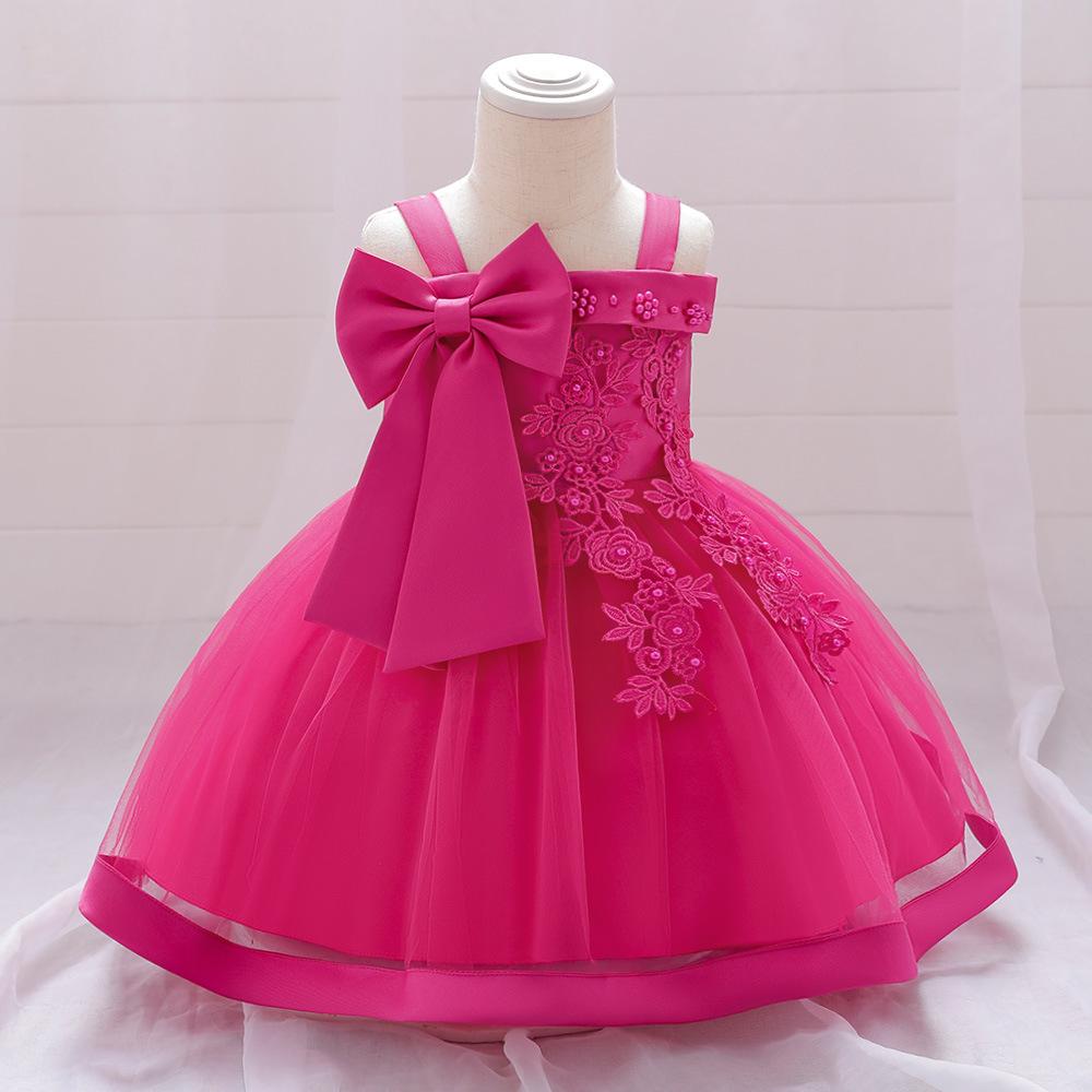 New Children's One-Shoulder Pearl Embroidered Princess Dress for Summer