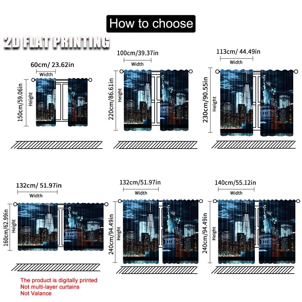 2Pcs Statue Of Liberty Curtain New York City Skyscraper Urban Night Scene Skyline Cityscape Landmark Home Decor Nyc Party