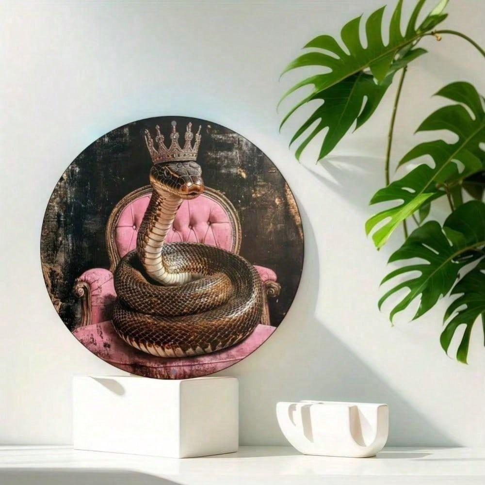 Vintage Metal Wall Art Round Snake Crown Bar Decor Sign