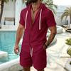 Men's Casual Summer American Style Hooded Short Sleeve Shirt & Shorts Set