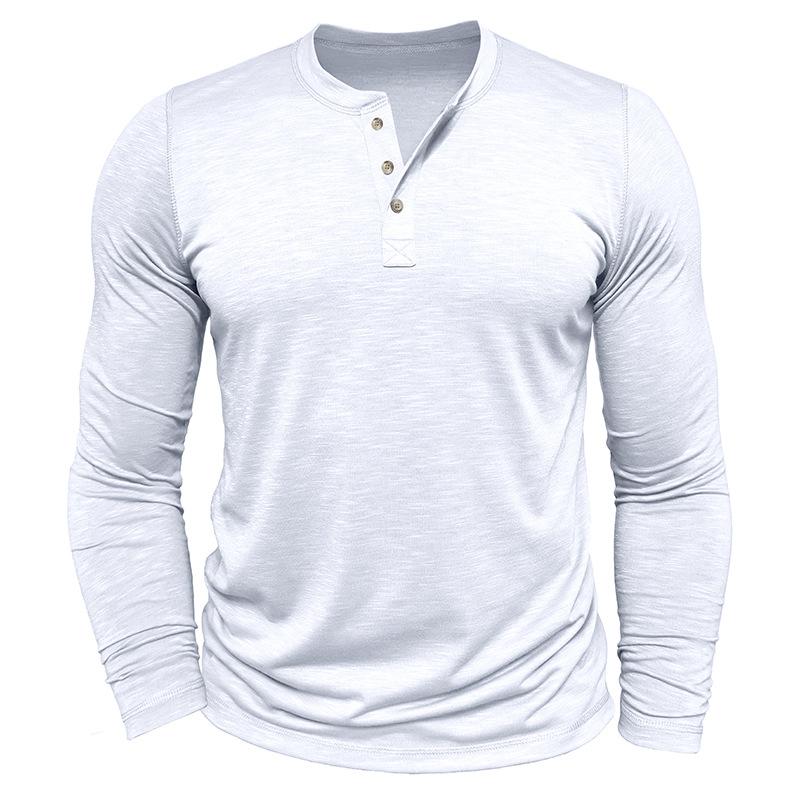 Men S Long Sleeve Henley Neck T Shirt Solid Color Casual