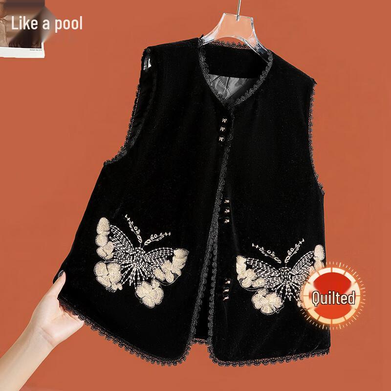 

Women s New Chinese Style Embroidered Warm Vest One Size