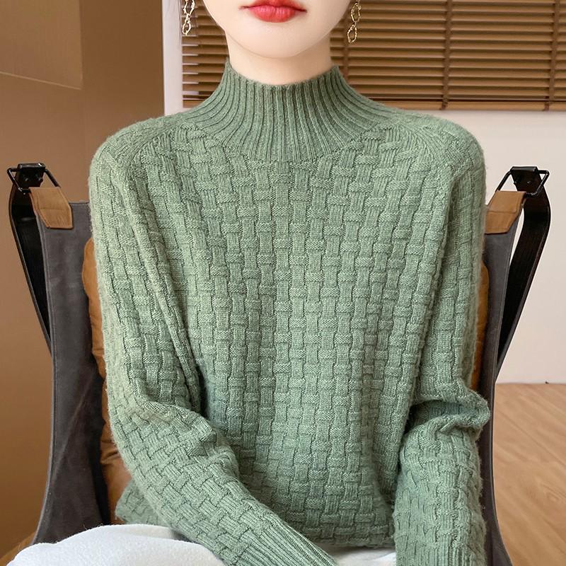 

Женский свитер из 100% шерсти с высоким воротом и свободного кроя – Универсальная толстая вязка для осени/зимы 2XL 135-150 lbs