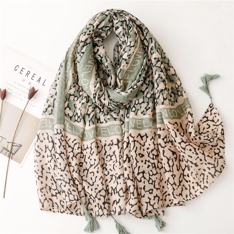 

Sexy Pink Leopard Dot Love Letter Tassel Viscose Shawl Scarf High Quality Print Soft Pashmina Stole Muslim Hijab Sjaal 180*90Cm