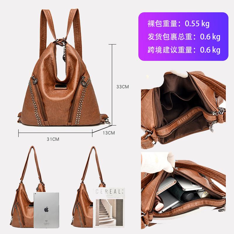 Retro soft leather locomotive bag New trendy rivet oblique span shoulder bag Spot quality women's bag