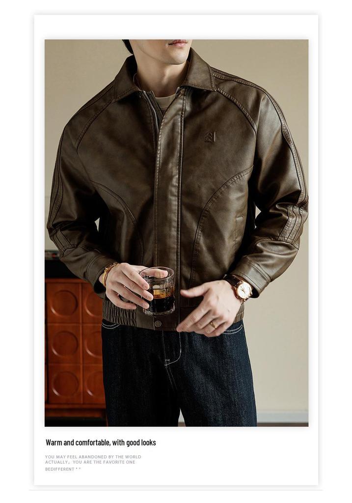 Spring & Autumn Men's Trendy PU Leather Motorcycle Jacket: Handsome, Casual, Loose Fit, Plus Size