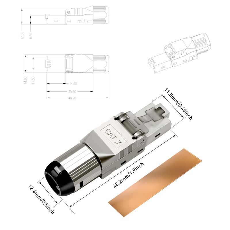 1Pcs Rj45 Shielded Toolless Modular Termination Plug Rj45 Cat8 Cat7 Cat6A Connector 2000Mhz 40G Lan Cable For 22Awg-24Awg