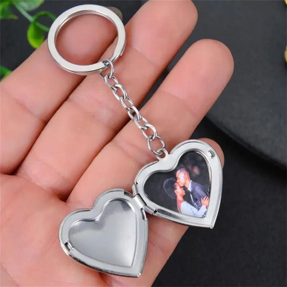 2Pcs Bag Hanging Photo Hold Keyring DIY Stainless Steel Keychain Funny Heart Album Keychain Gifts
