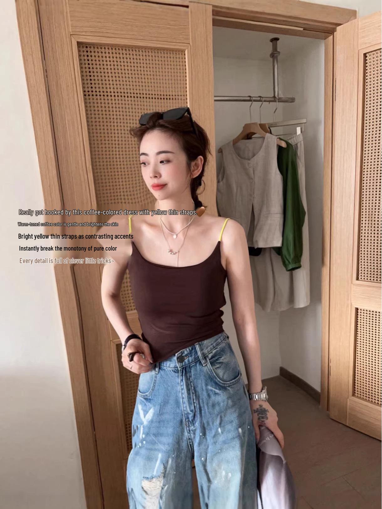

Women s Slim-Fit Camisole Vest with Integrated Chest Pad, Anti-Exposure, Perfect for Spring/Summer Black with Lime Shoulder Straps