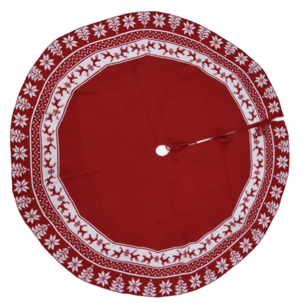 Knitted Christmas Tree Skirt Reusable Xmas Tree Stand Mat Floor Protector Home Party DecorationRed