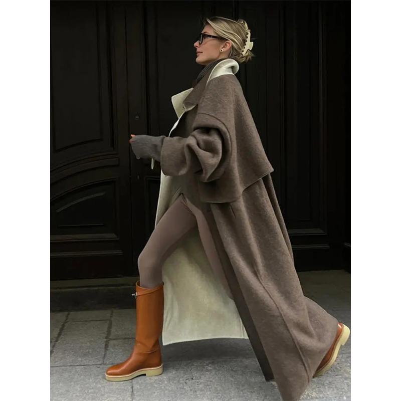 

Модное однотонное женское шерстяное пальто большого размера с элегантными лацканами и длинными рукавами, однобортные куртки, осенняя женская верхняя одежда для улицы L коричневый