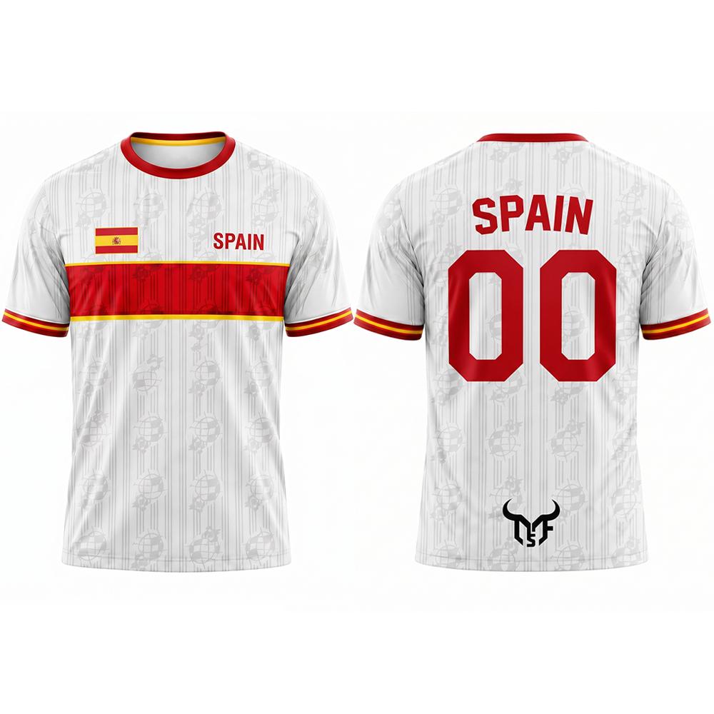 Spain Flag Graphic Soccer Jersey Training Fitness Quick-drying Breathable Football T-shirt Men
