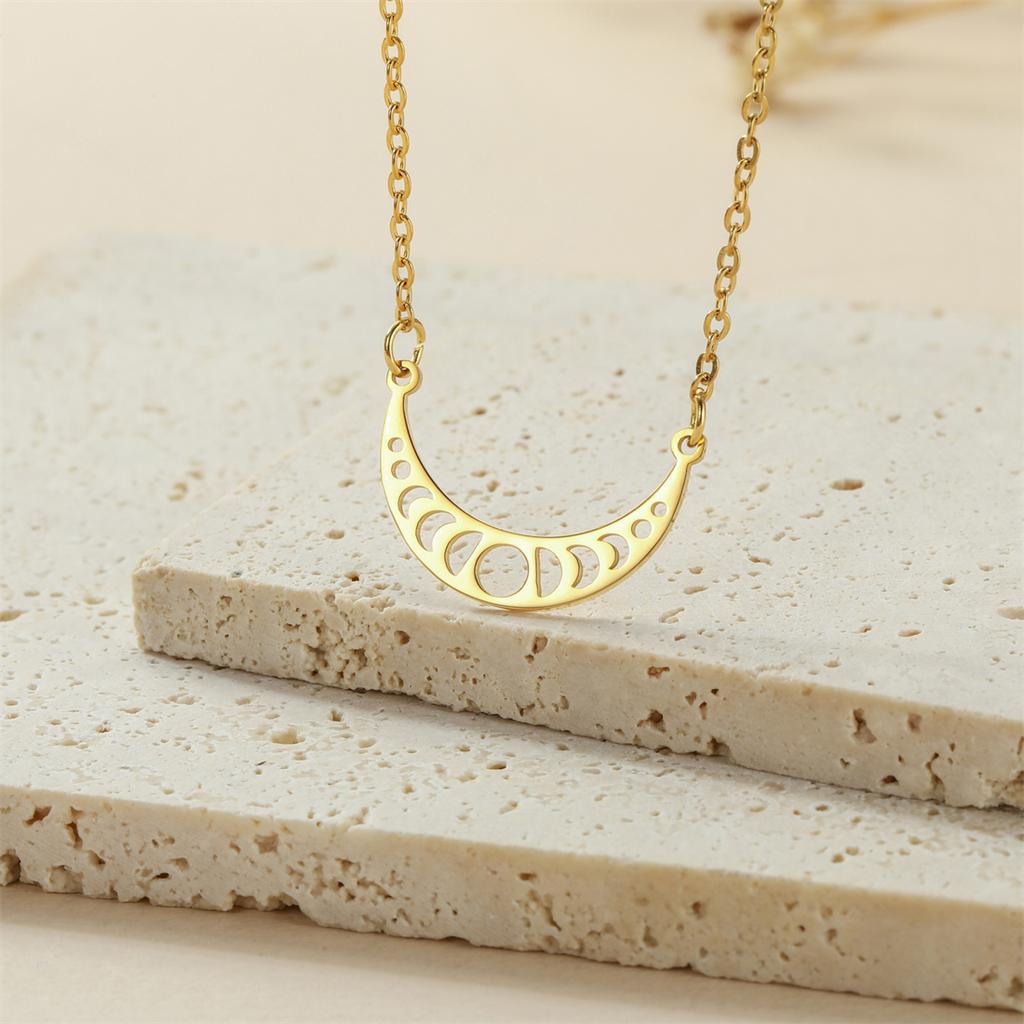  Moon Phase Pendant Necklace for Women Stainless Steel Gold Silver Color Charm Witch Crescent Moon Amulet Jewelry Gift