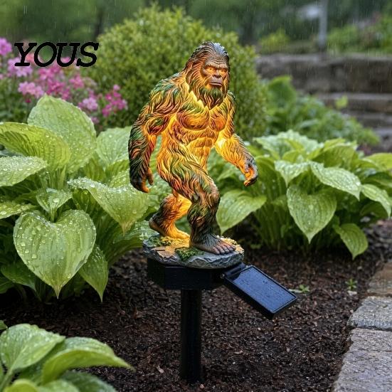 Trójwymiarowa solarna rzeźba ogrodowa, Statua Smoka Dzikusa, Rzeźba Dzikiego Człowieka, Automatyczna lampa z czujnikiem, Żywica, Dekoracja zewnętrzna nocna