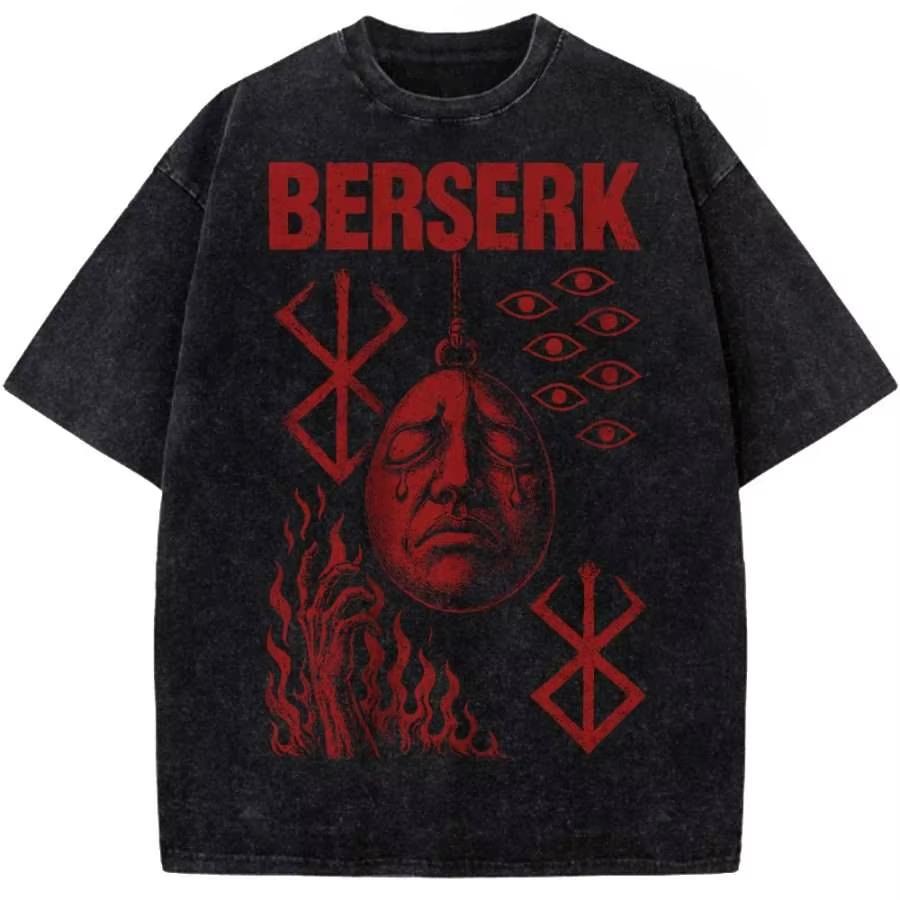 Anime Berserk Griffith Graphic T Shirt Men Women Washed Cotton Tshirts Vintage Casual Loose Oversized Harajuku Retro Streetwear Daily Tops