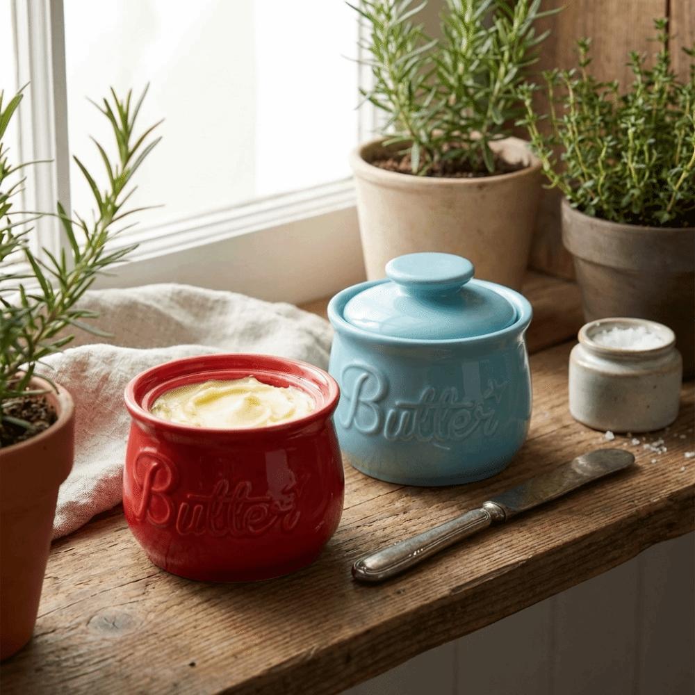 Large Capacity Ceramic Butter Bell Crock Keep Fresh Butter Keeper Cheese Storage Box  Farmhouse