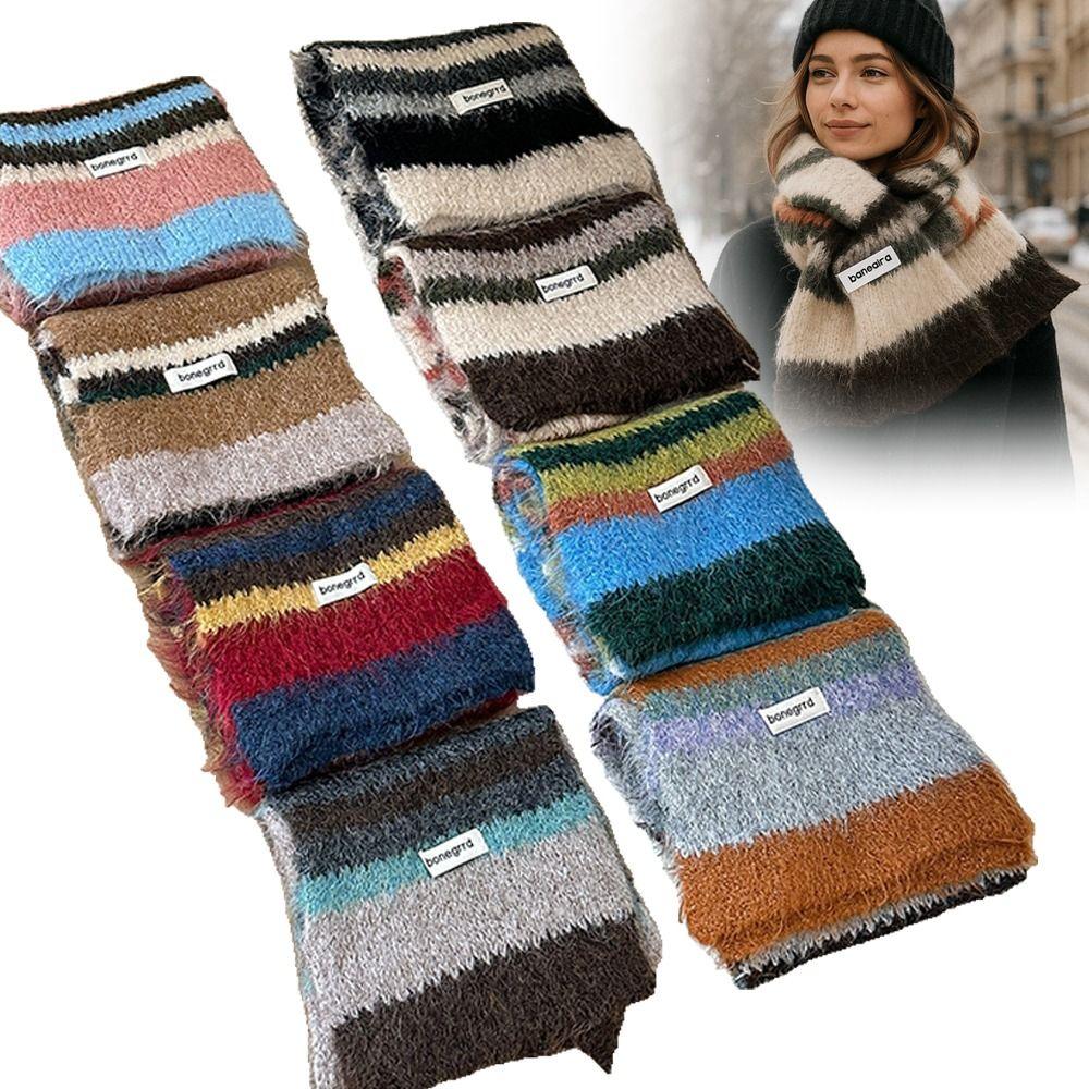Colorful Neck Protection Knitted Scarf Stripe Cape Wraps Women Fashion Woolen Shawl
