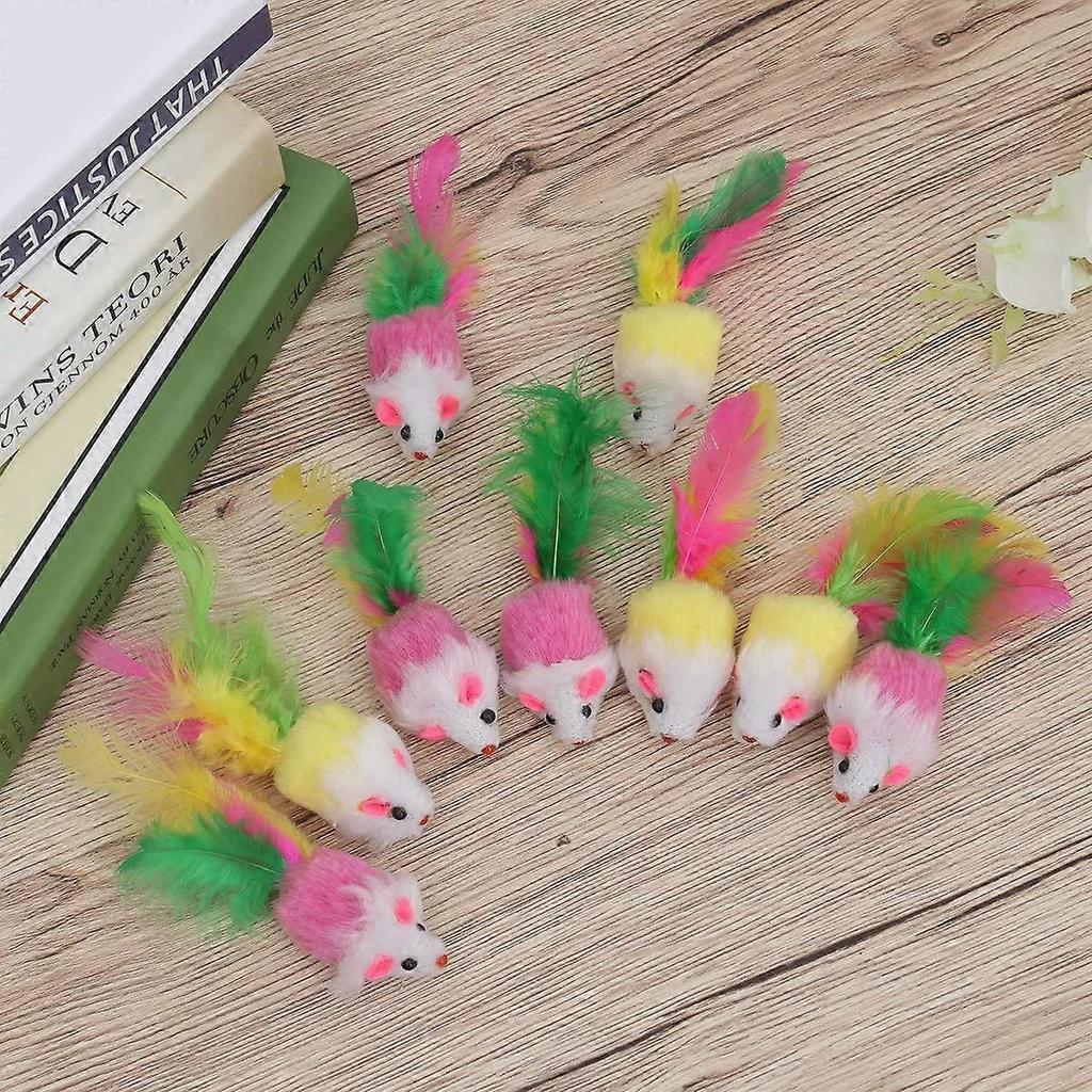 Nirvana 10 Pcs Furry Mouse Pet Toy Cat Toy Mouse Catcher Cat Toy with Feather (Random Color)