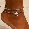 2Pcs/Set Stainless Steel Star Double-Layer Anklets for Women Ladies Waterproof Small Hole Bead Foot Chains Jewelry Accessories