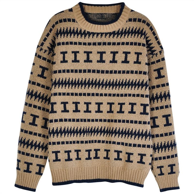 Herbst- und Winter-Pullover für Damen Locker Retro Rundhals Langarmpullover