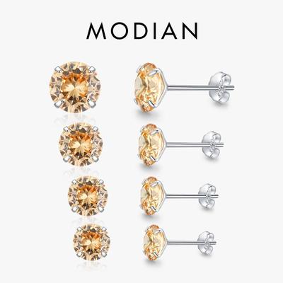 Pendientes de circonia color champán Modian, Plata de Ley 925, circonita redonda, hipoalergénicos, 4MM, 5MM, 6MM y 7MM, joyería para mujer