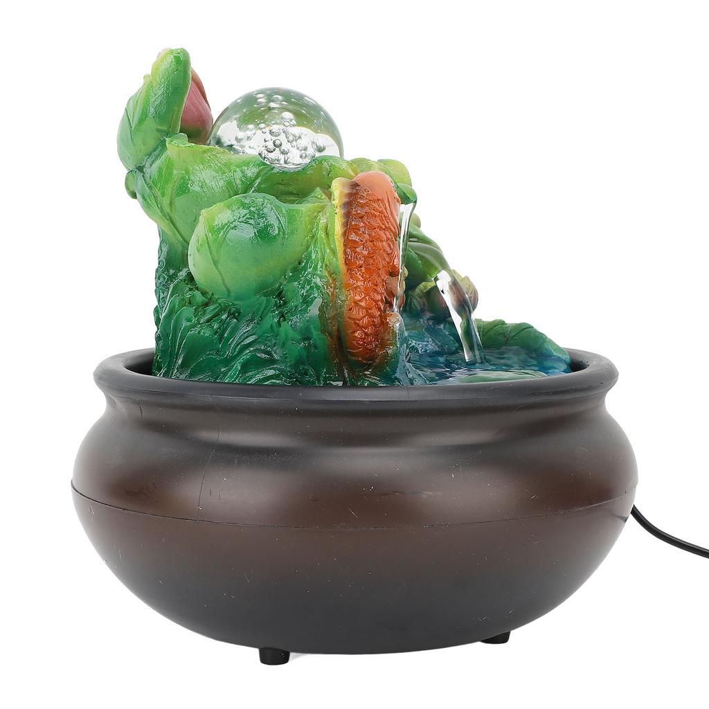 USB Tischbrunnen Einstellbarer Durchfluss Harz Koi Brunnen Ornament Kunsthandwerk mit LED-Leuchten für Zuhause