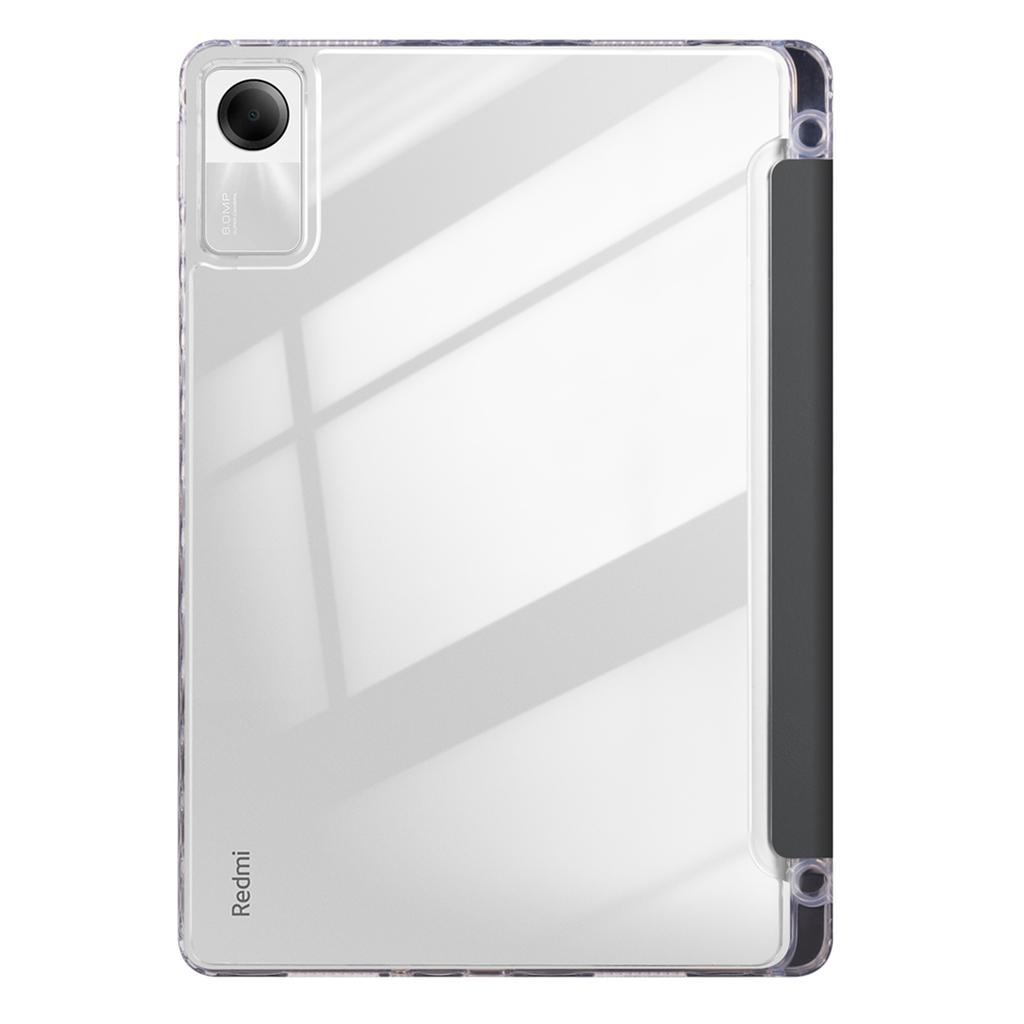For Xiaomi Redmi Pad SE Case Tri-Fold Stand Leather+TPU+Acrylic Clear Back Tablet Cover
