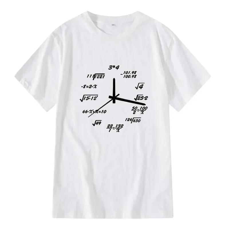 Men's T-shirt 100% Cotton Casual Funny Math Clock Print Summer Loose O-neck T Shirt for Men Short Sleeve T-shirt Male Tops