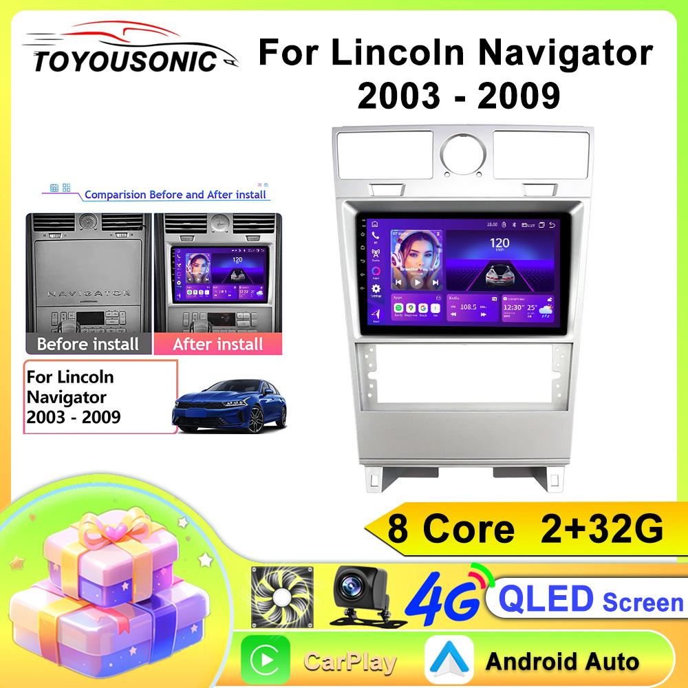 Android Car Head Unit For Lincoln Navigator 2003-2009 Multimedia Stereo Radio Video Player GPS BT Carplay Android Auto No 2din QLED