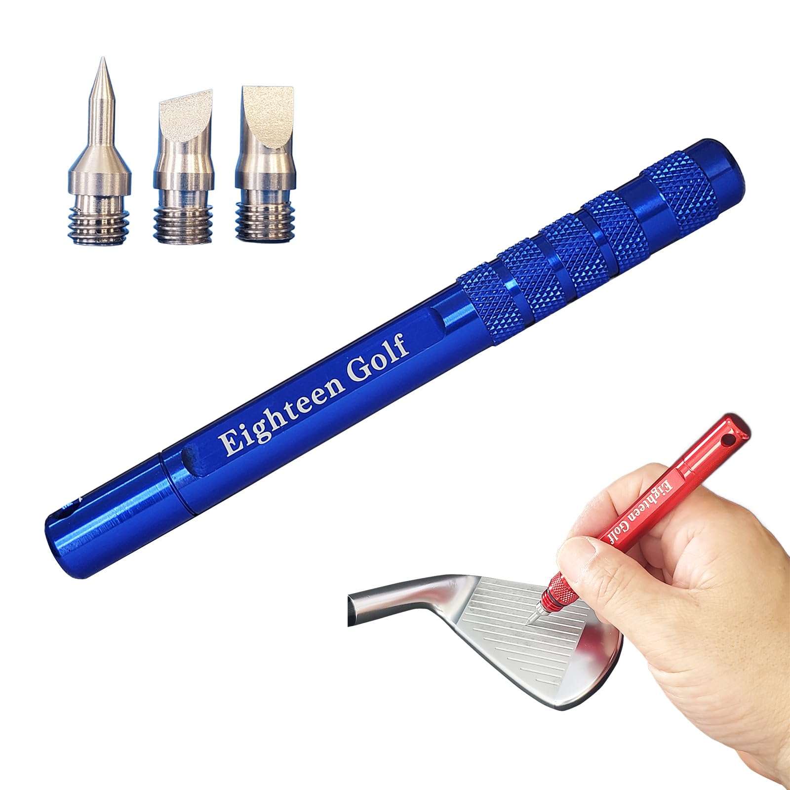 

Eighteen Golf Golf Sharpener with 3 Groove Polishing Tool with Retractable Club Groove 3 Types of Groove Cleaner for Irons and Grip Bits, Tips,