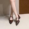 Fashion French Pointed Toe Mary Jane Single Shoes Women's 2025 Fall New Shallow Mouth Block Heel Pump Shoes