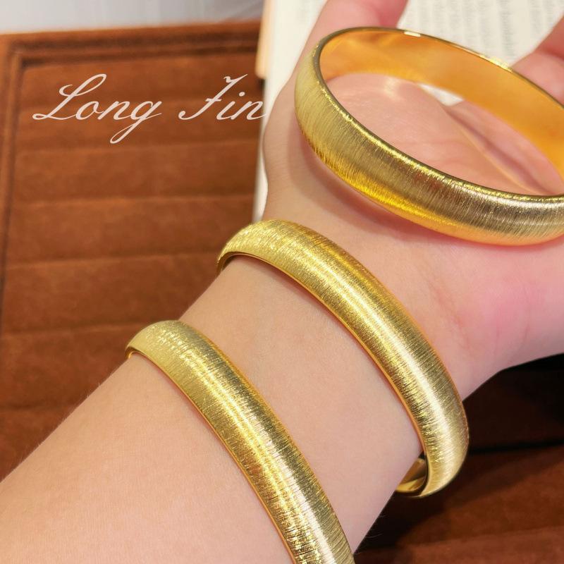 Heavy Industry Full Circle Hand-Brushed Bracelet 10M Wide Tire Bracelet Real Gold Electroplating Versatile Stacked Hand Jewelry