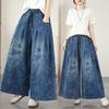 DIMANAF 2026 Summer New Plus Size Women Jeans Elastic Waist Long Pants Loose Casual Denim Cotton Trousers Blue Floral Pants