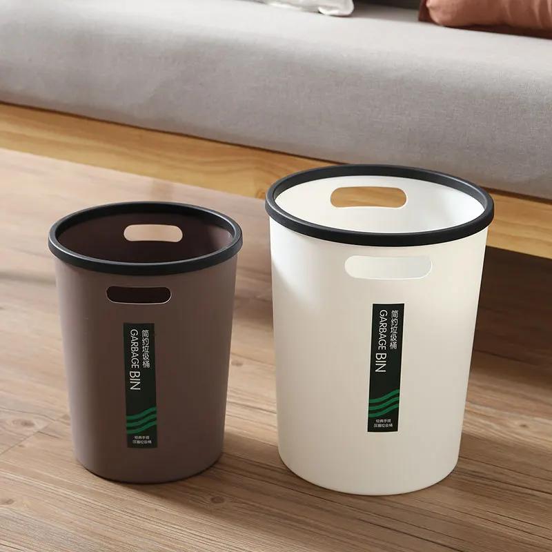 Household Large Thickened Garbage Can Binaural Portable Round Storage Box Pressure Ring Without Cover Kitchen Trash Bin