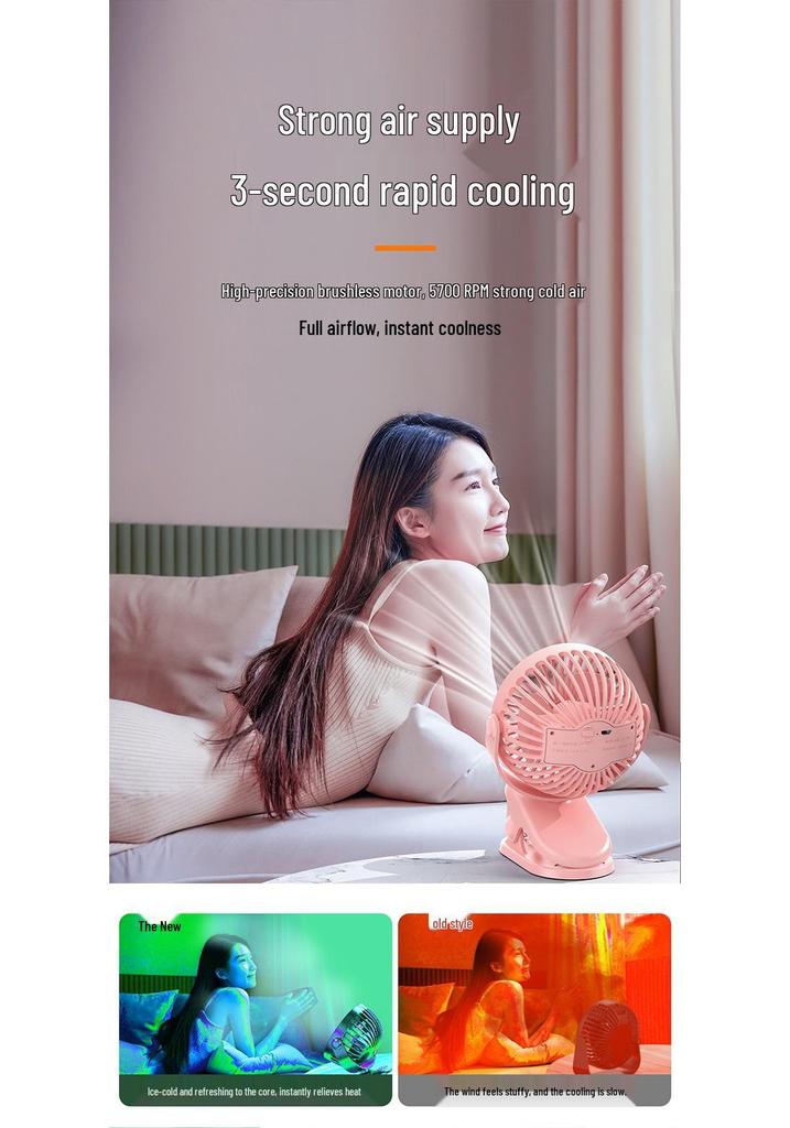 USB Rechargeable Silent Clip-On Fan: Portable Mini Desktop with Strong Airflow