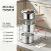 Round Deep-Frying Pot with Formed Body, Perforated Draining Basket, and Food Tongs for Handling Kitchen Recipes from Cooking Through Serving