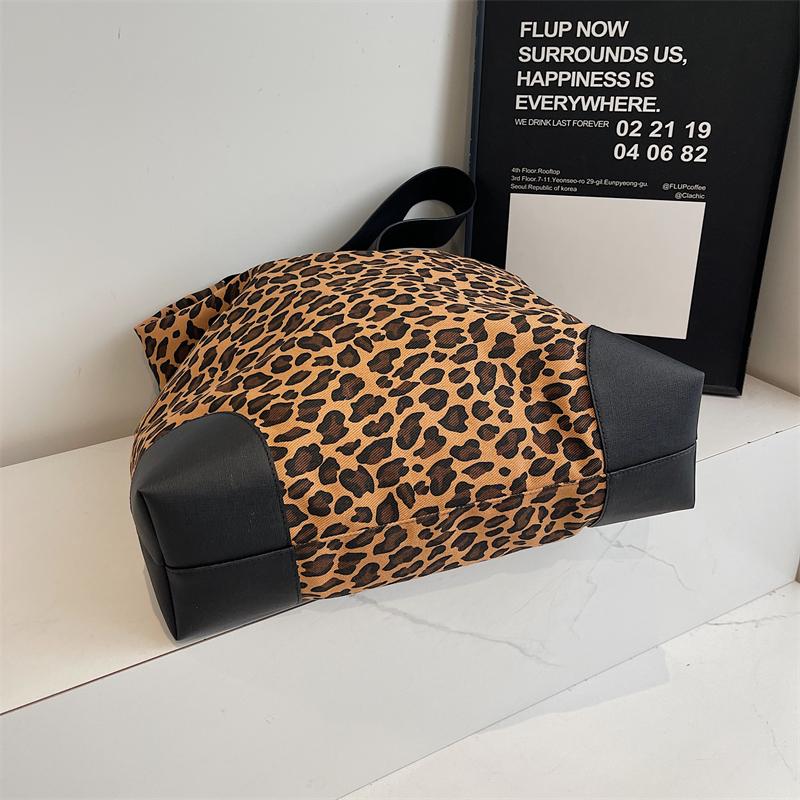 Leopard Print Large Capacity Tote Bag Women's Vintage Canvas Shoulder Crossbody Bag