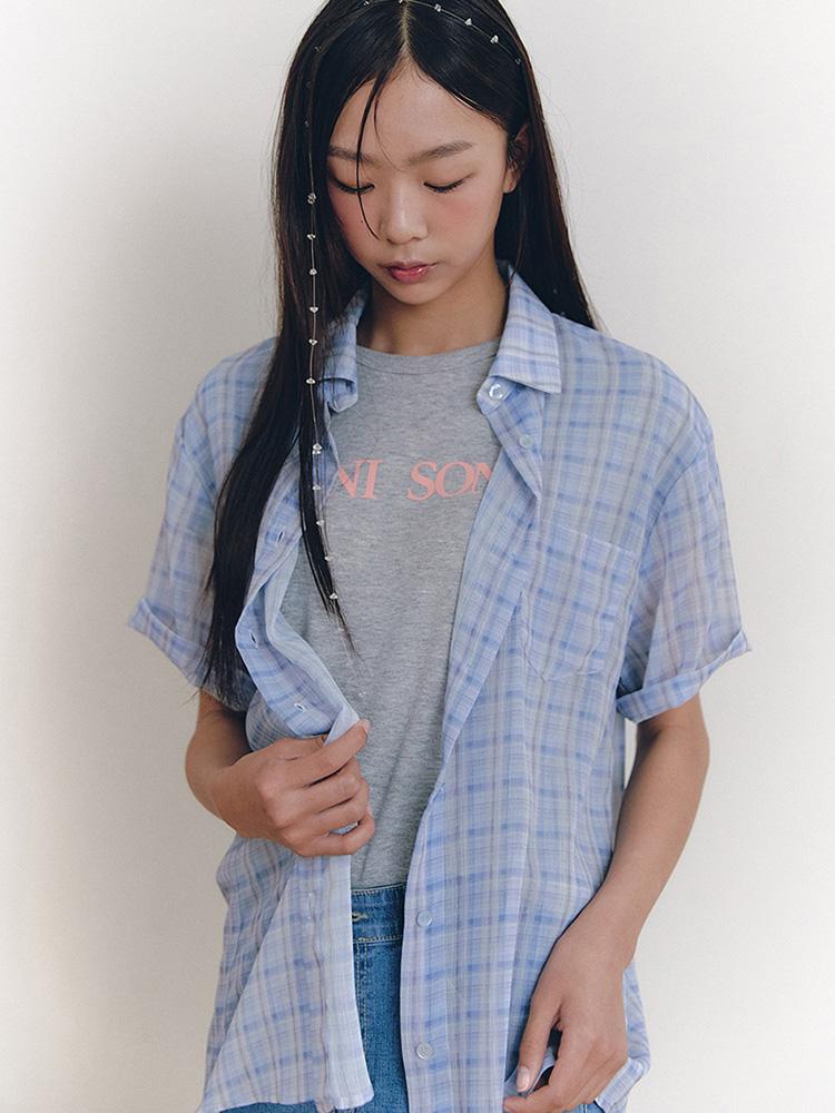 Ganiesong Sheer Fresh Check Blouse_Blue Free