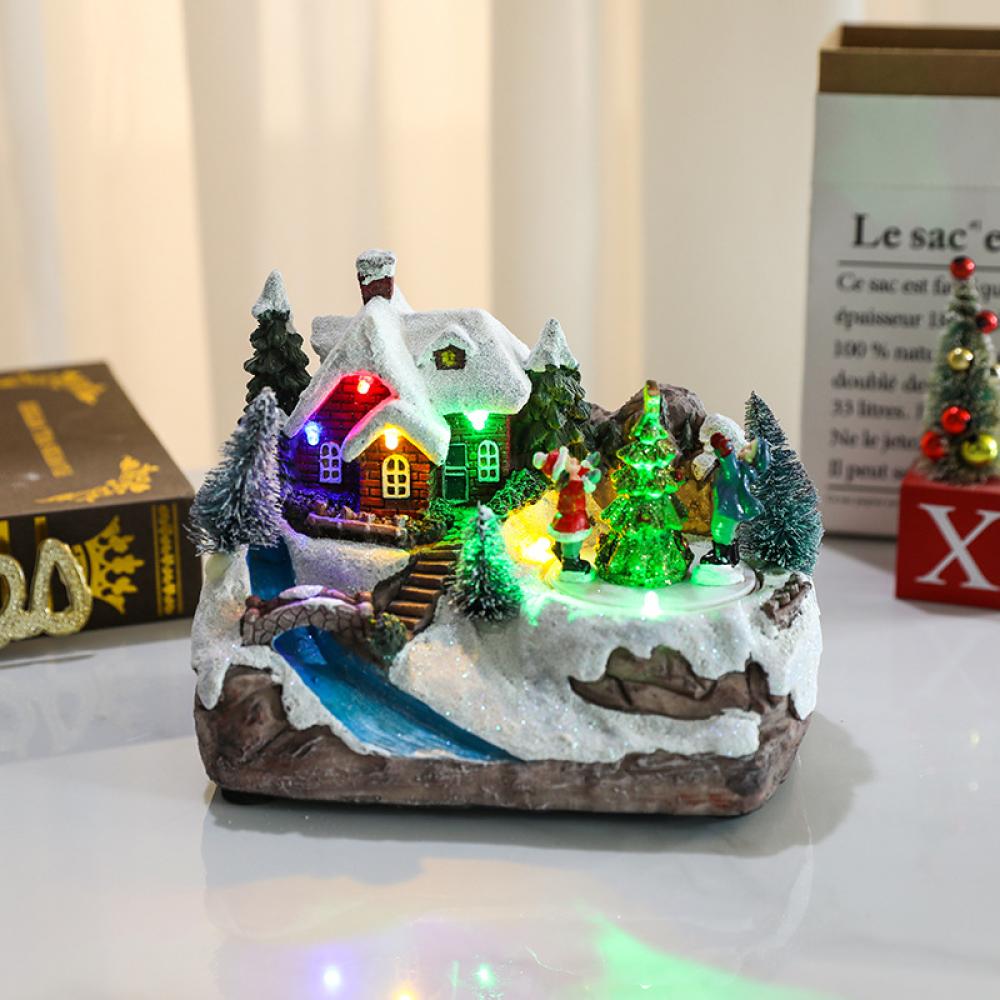 Light Up Rotating Christmas Village Music Box, Musical Snowy Village Tabletop Decoration