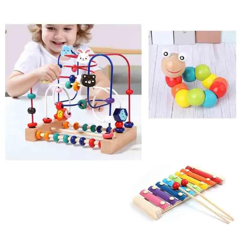 Multi-Functional Wooden Animal Bead Maze Toy for Infants: Three-Track Stringing Beads for Hand-Eye Coordination and Early Education