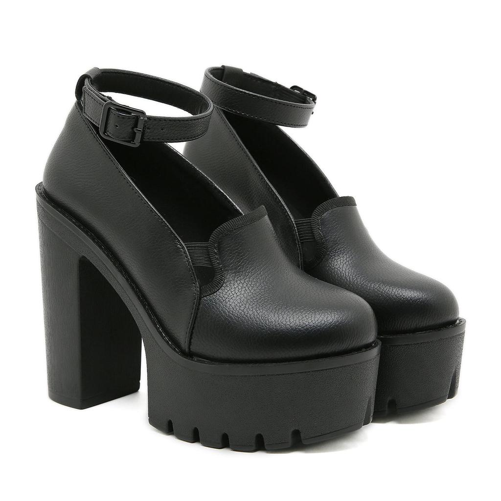 Gdgydh Black Platform Mary Jane for Women with Buckle High Heel Shoes Comfort Nightclub Shoes Block Heels Ankle Strap