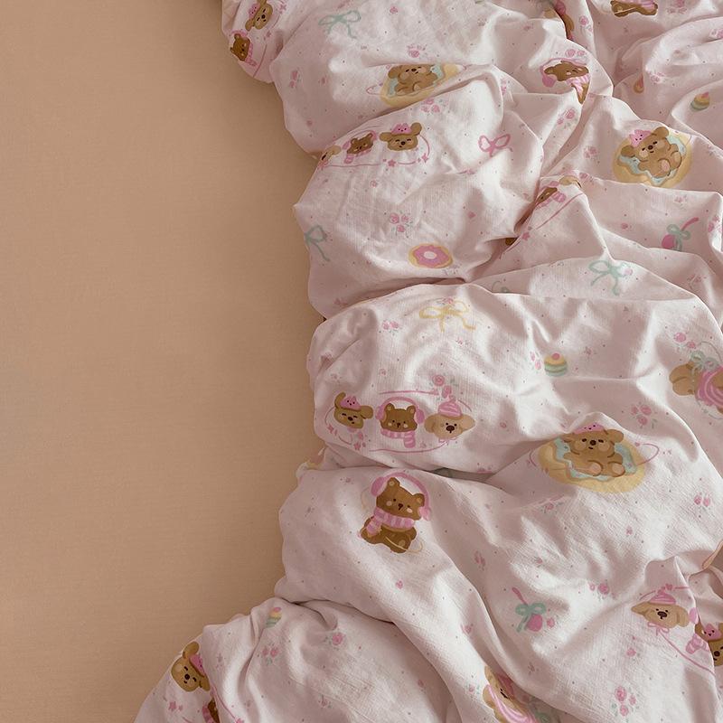 4 Piece Bedding Set Double Layer Gauze Quilt Cover Bed Sheet Pillow Cases Student Duvet Cover Fitted Sheet Soft Comfortable Bedding Set