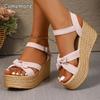 Fashion Thick Bottom Wedge Sandals Women White Cross Strap Chunky Platform Sandals Woman Summer Fashion Ankle Strap High Heel Sandalias