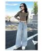 Girls' Spring & Autumn Straight Wide Leg Jeans - Trendy, Loose Fit for Elementary School Students