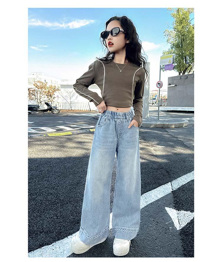 Girls' Spring & Autumn Straight Wide Leg Jeans - Trendy, Loose Fit for Elementary School Students