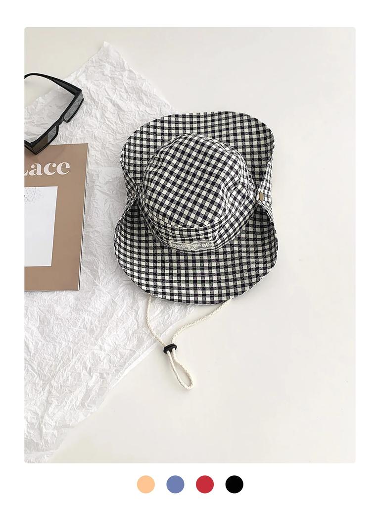 Stripesd Fisherman Hat Women's Summer New Large Brim Lanyard Sun Hat Outdoor Camping Style Hiking Mountaineering Hat Bucket Hat