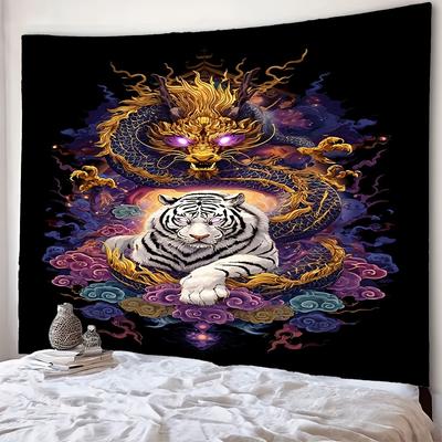 Tiger and Dragon Theme Digital Printing Polyester Wall Tapestry Suitable for Use In Living Rooms Bedrooms Offices Bars Party
