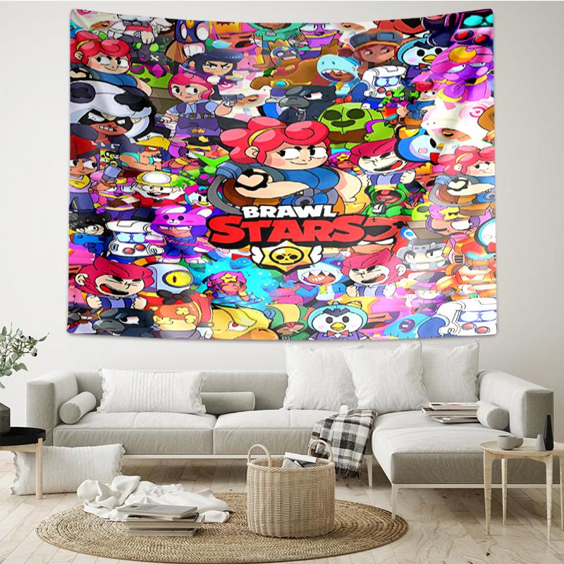 Brawl-Stars Print Tapestry, Backdrop, Easy Setup, Ideal for Bedroom, Office & Living Room, with Aesthetic Wall Hanging Decor.