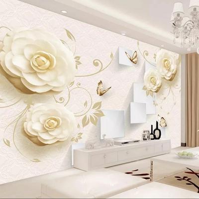 Moderne 3D Stereo Blumen Schmetterling Wandbild Tapete Wohnzimmer TV Sofa Schlafzimmer Romantische Deko Wandbild