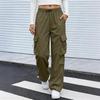 Women's Vintage Straight Leg Cargo Pants Elastic Waistband Drawstring Adjustable Hem Utility Workwear Trousers